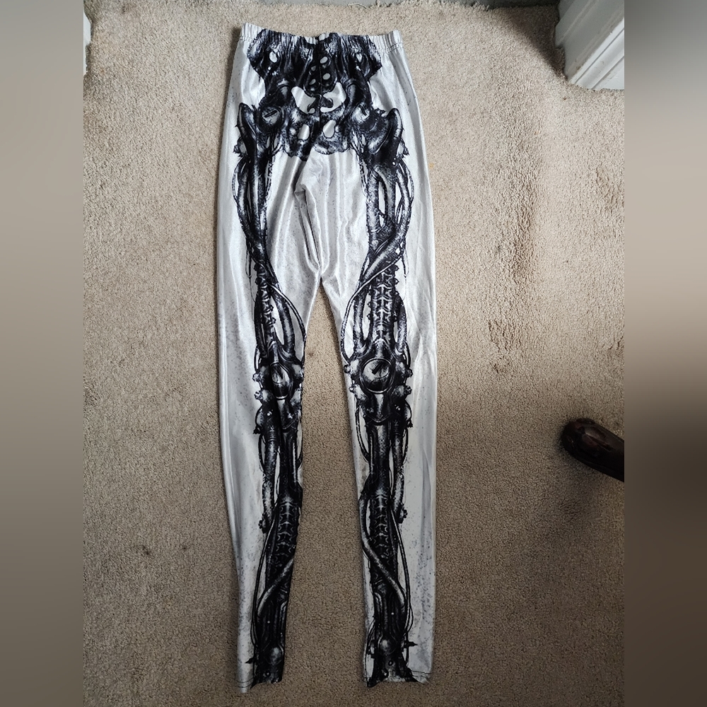 White skeleton leggings